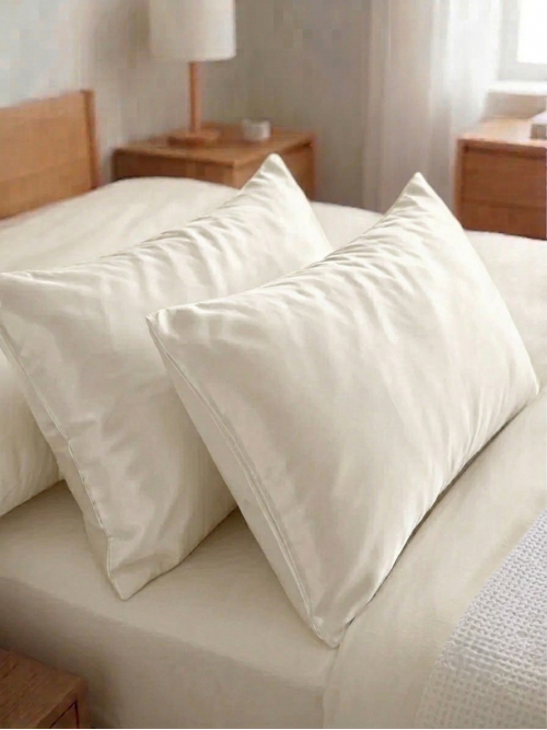 %100 Pamuk Saten 2'li Yastık Kılıfı Seti 50 x 70 cm Krem