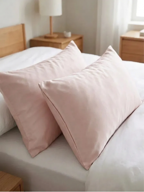 %100 Pamuk Saten 2'li Yastık Kılıfı Seti 50 x 70 cm Pudra