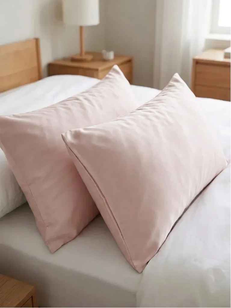 %100 Pamuk Saten 2'li Yastık Kılıfı Seti 50 x 70 cm Pudra
